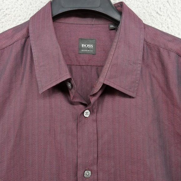 Hugo Boss Shirt Mens 2XL Maroon Red Regular Fit Button Up Dressy Business - Picture 2 of 8